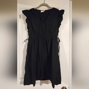 Black linen cinch waist dress